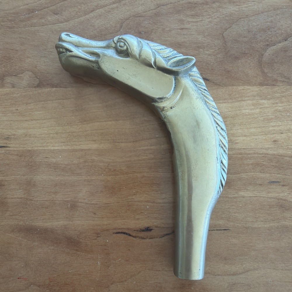 Vintage Solid Brass Horse Head Walking Cane Stick Topper Handle Finial